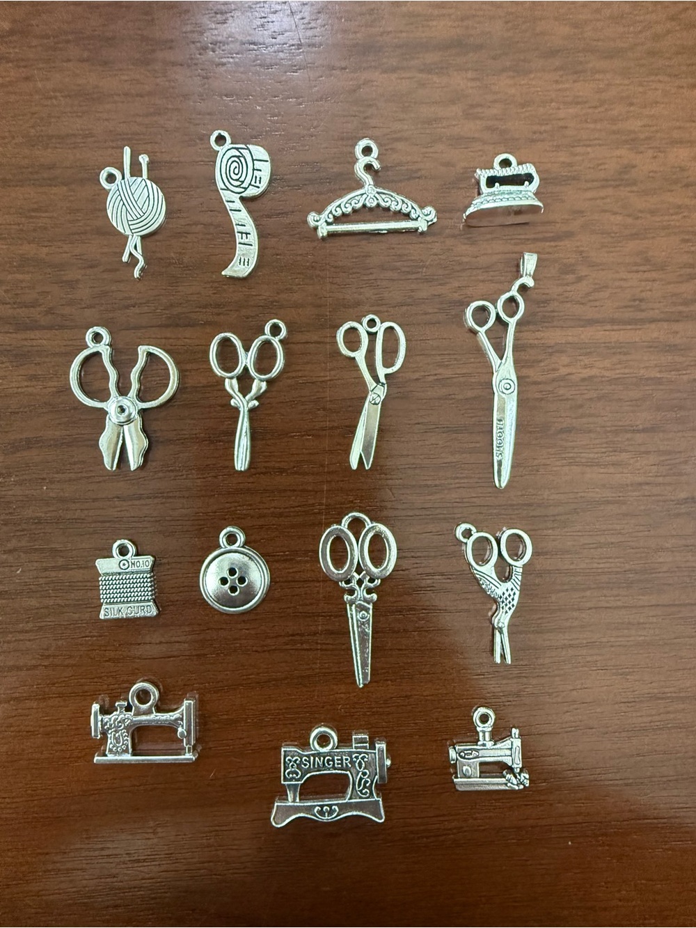 Silver Tone Sewing Charms Pendant Collection - 28 Pieces Total